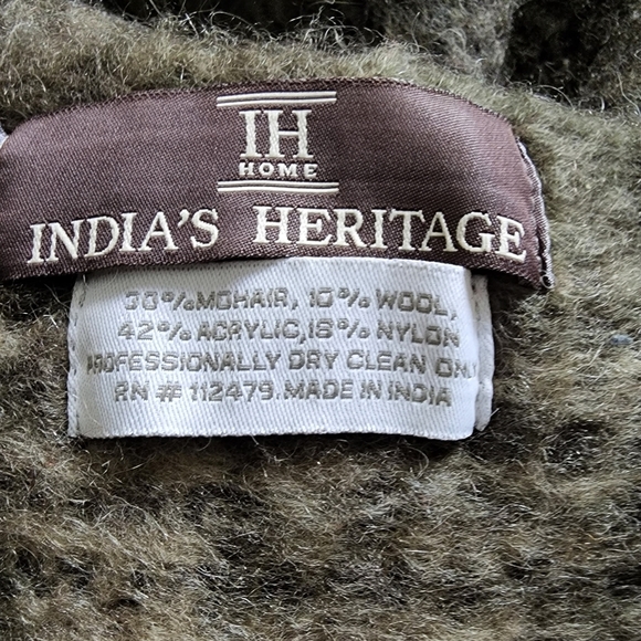 India's Heritage Black Tan mohair wool blend Afghan Blanket Throw 4'10" x 5' - Picture 3 of 5